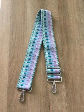 Embroidered Guitar Crossbody Bag Strap, Teal/Blue/Purple w/Silver Hardware NWOT